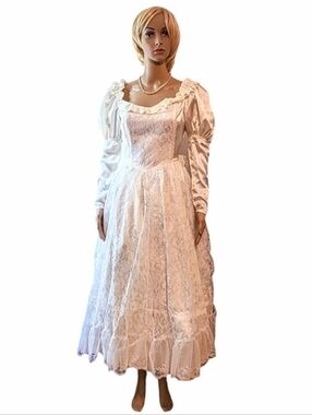 Vintage 70s Laura Ashley Wedding Dress Heirloom Boho Prairie Lace Satin 2/4